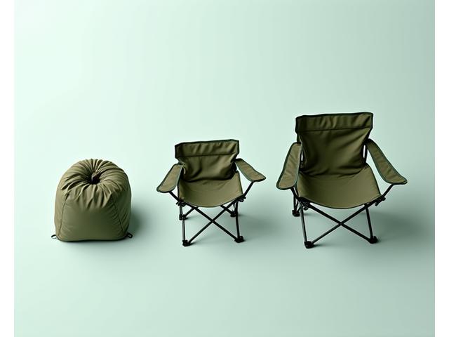 Diagram comparing packed sizes of different camping chairs: ultralight, regular folding, and lounge chair, demonstrating portability choices.
